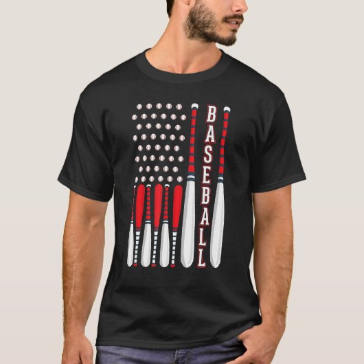 Baseball USA Flag Patriotic American Baseball 4th Tシャツ (正面)