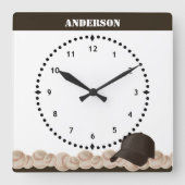 Baseball Wall Clock Black Cap スクエア壁時計 (正面)