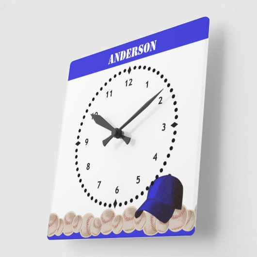 Baseball Wall Clock Blue Cap スクエア壁時計 (傾斜)