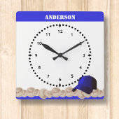 Baseball Wall Clock Blue Cap スクエア壁時計