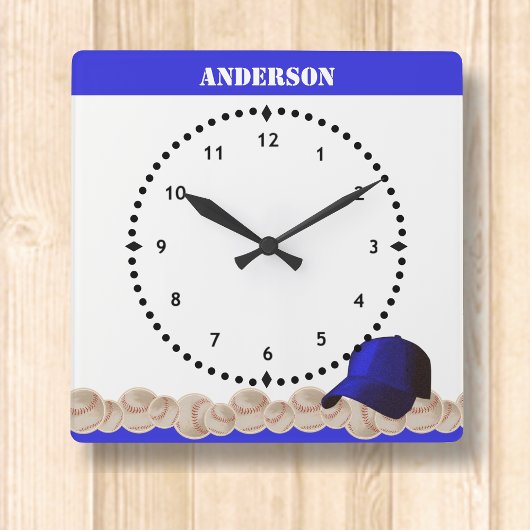 Baseball Wall Clock Blue Cap スクエア壁時計