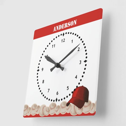 Baseball Wall Clock Red Cap スクエア壁時計 (傾斜)