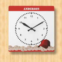 Baseball Wall Clock Red Cap