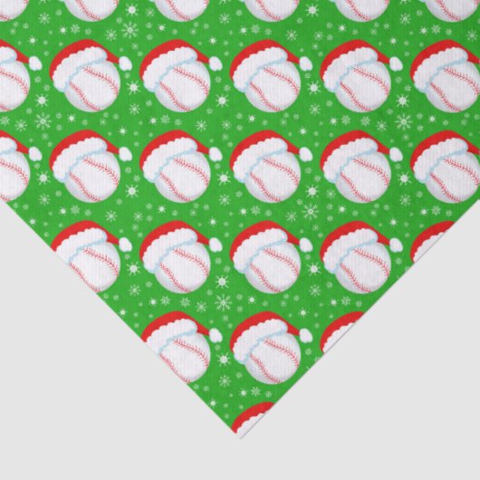 Baseball Wearing Santa's Hat & Snowflakes Green 薄葉紙 (詳細)