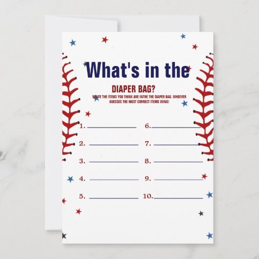 Baseball what in the bag Baby shower game Card 招待状 (正面)