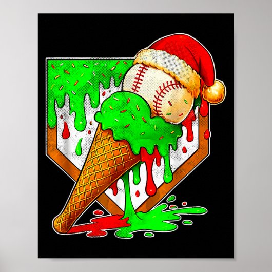 Baseball Xmas Christmas Baseball Ice Cream Drip Bo ポスター (正面)