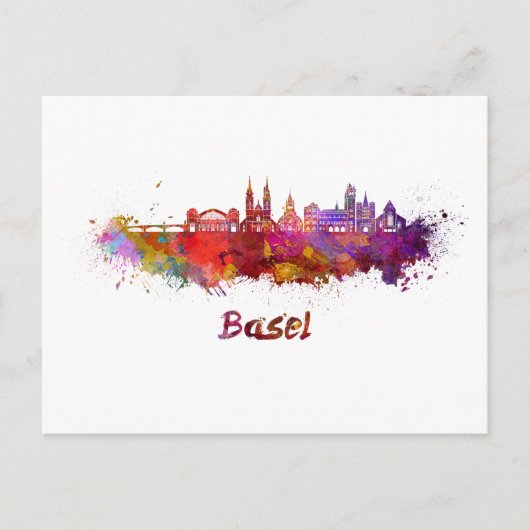 Basel skyline in watercolor ポストカード (正面)