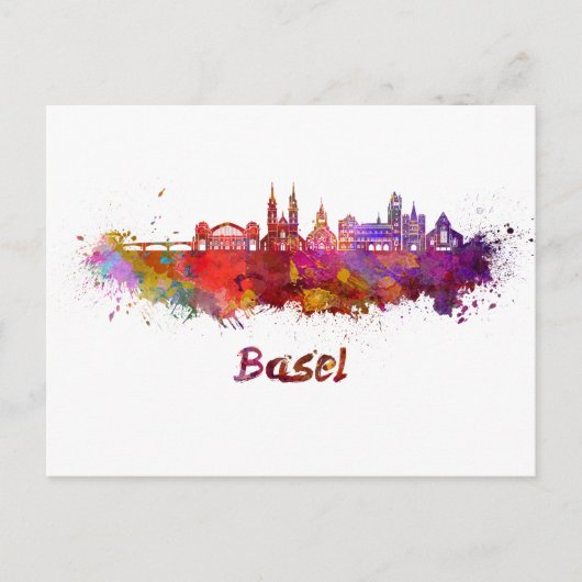 Basel skyline in watercolor ポストカード (正面)