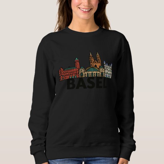 Basel Switzerland City Skyline Silhouette Outline スウェットシャツ (正面)