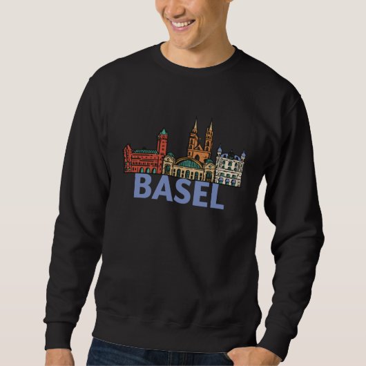Basel Switzerland City Skyline Silhouette Outline  スウェットシャツ (正面)