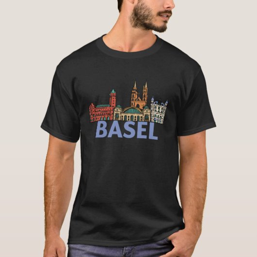 Basel Switzerland City Skyline Silhouette Outline  Tシャツ (正面)