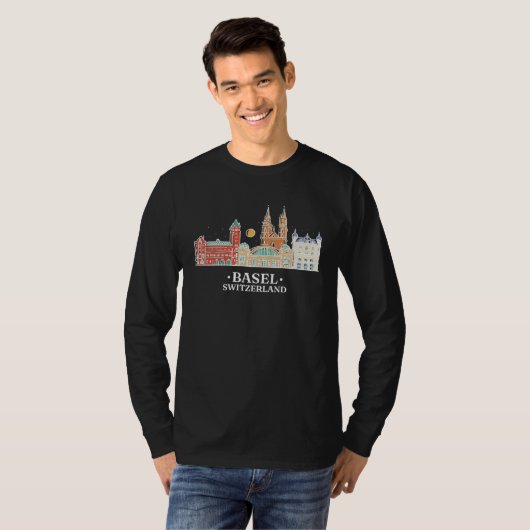 Basel Switzerland Vintage Retro Skyline Tシャツ (正面フル)