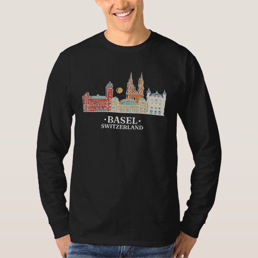 Basel Switzerland Vintage Retro Skyline Tシャツ (正面)