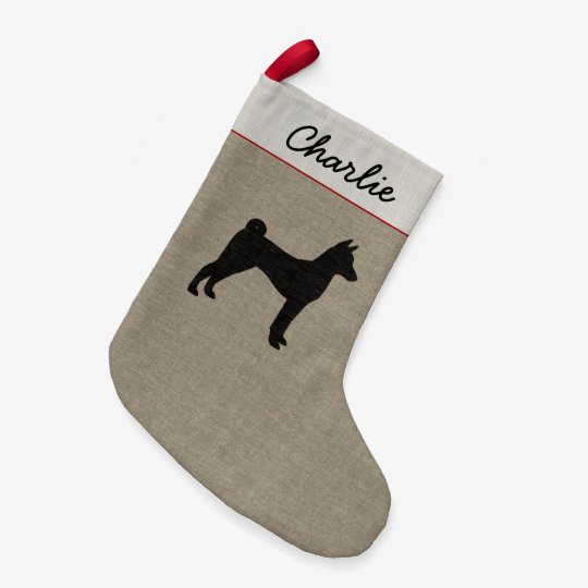 Basenji犬のシルエットのパーソナライズな休日のクリスマス スモールクリスマスストッキング Zazzle Co Jp