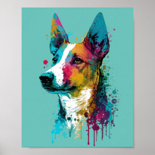 Basenji – 落書きネオンインク ポスター