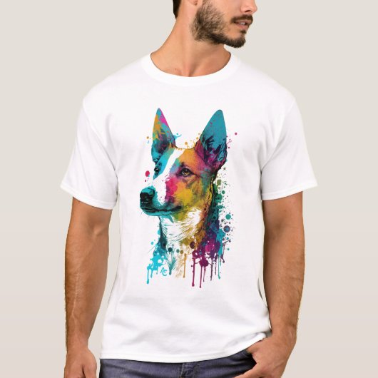 Basenji – 落書きネオンインク tシャツ (正面)