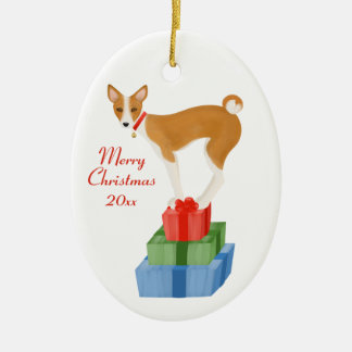 Basenji and Presents Ornament セラミックオーナメント