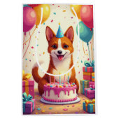 Basenji Birthday Celebration ミディアムペーパーバッグ (正面)