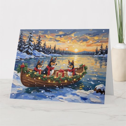 Basenji Christmas Boat Holiday カード (正面)