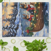 Basenji Christmas Boat Holiday キッチンタオル (折り畳み)