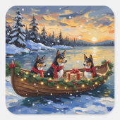 Basenji Christmas Boat Holiday スクエアシール (正面)