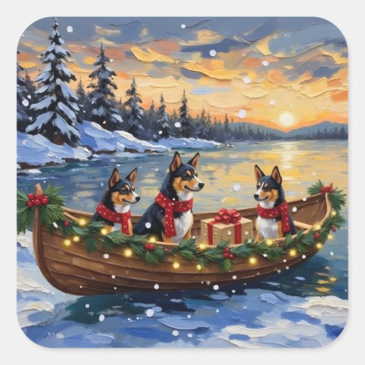 Basenji Christmas Boat Holiday スクエアシール (正面)