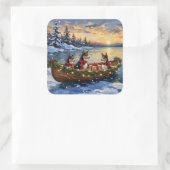 Basenji Christmas Boat Holiday スクエアシール (バッグ)