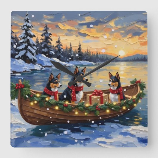 Basenji Christmas Boat Holiday スクエア壁時計 (正面)