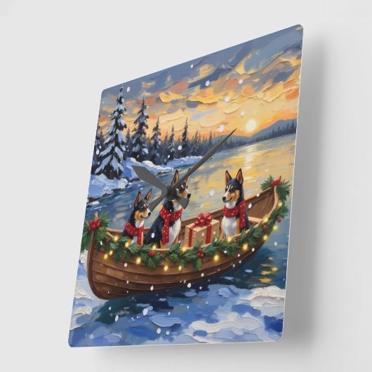 Basenji Christmas Boat Holiday スクエア壁時計 (傾斜)
