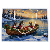 Basenji Christmas Boat Holiday ラージペーパーバッグ (正面)