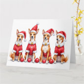 Basenji Christmas Dress Santa Hat カード (黄色い花)