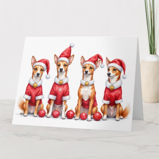 Basenji Christmas Dress Santa Hat カード (正面)