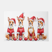 Basenji Christmas Dress Santa Hat ドアマット (正面)