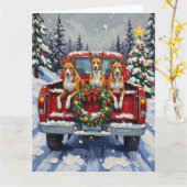 Basenji Christmas Red Truck Holiday カード (黄色い花)