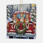 Basenji Christmas Red Truck Holiday セラミックオーナメント (左)