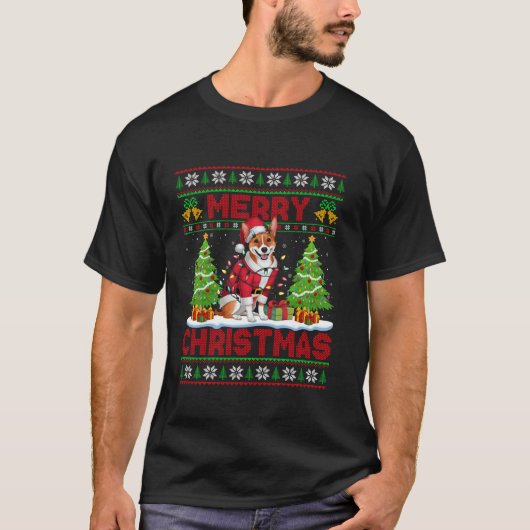 Basenji Dogクリスマスツリーライト醜いサンタBasenji Ch Tシャツ (正面)