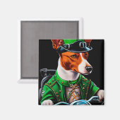 Basenji Dogバイクを運転する聖パトリックの日 マグネット (正面/裏面)