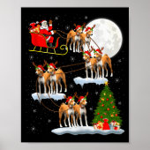 Basenji Dog Santa Sleigh Flying Funny Magical Chri ポスター (正面)