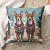 Basenji Dogs Christmas Snow Holiday クッション (ブランケット)