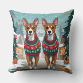 Basenji Dogs Christmas Snow Holiday クッション (正面)