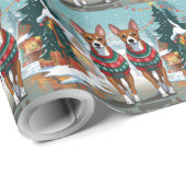 Basenji Dogs Christmas Snow Holiday  ラッピングペーパー (ロールコーナー)