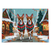 Basenji Dogs Christmas Snow Holiday  ラージペーパーバッグ (正面)