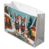 Basenji Dogs Christmas Snow Holiday  ラージペーパーバッグ (裏面アングル)