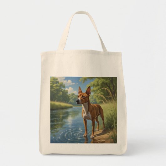 Basenji Elegant Grocery Tote Bag トートバッグ (正面)