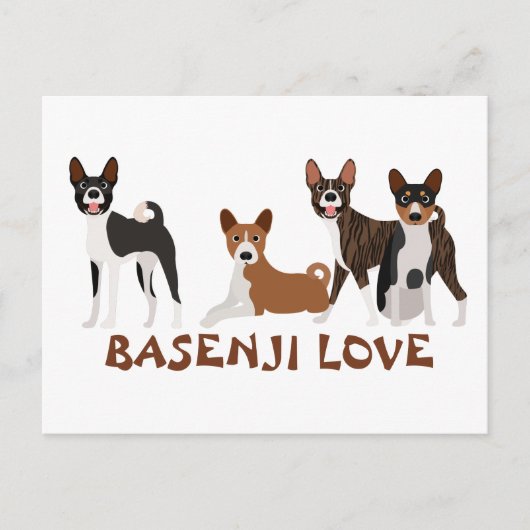 Basenji Love Dog Breed Brindle Red White Black Tan ポストカード (正面)