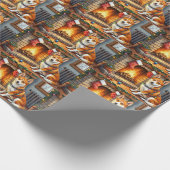 Basenji Sitting by Fireplace with Christmas Lights ラッピングペーパー (角)