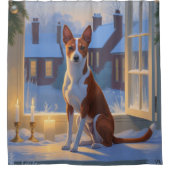 Basenji With Christmas Lights Holiday シャワーカーテン (正面)