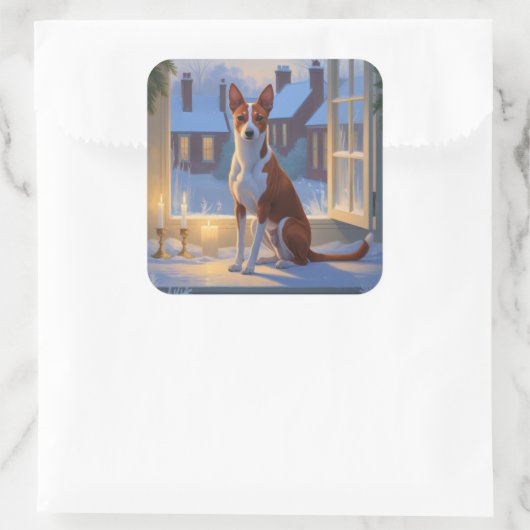 Basenji With Christmas Lights Holiday スクエアシール (バッグ)