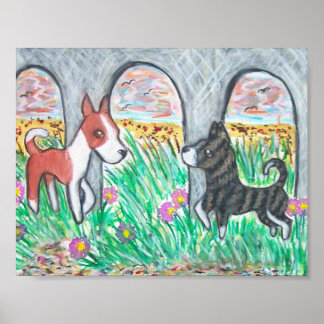 Basenjis at the Beach Art Poster ポスター