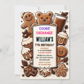 bashかわいい食べ物キッズクッキー交換7誕生日 招待状 (正面)